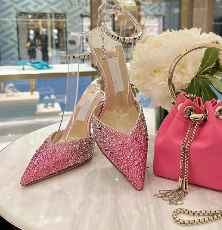 Pink diamond high heels fashion